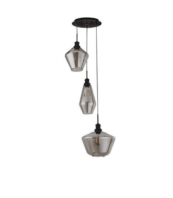Suspension Mia Acier doux Noir 3 ampoules 150cm