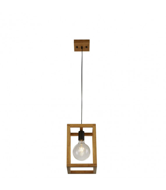 Square pendant lamp Plastic, woven wood Black, natural wood 1 bulb 30cm