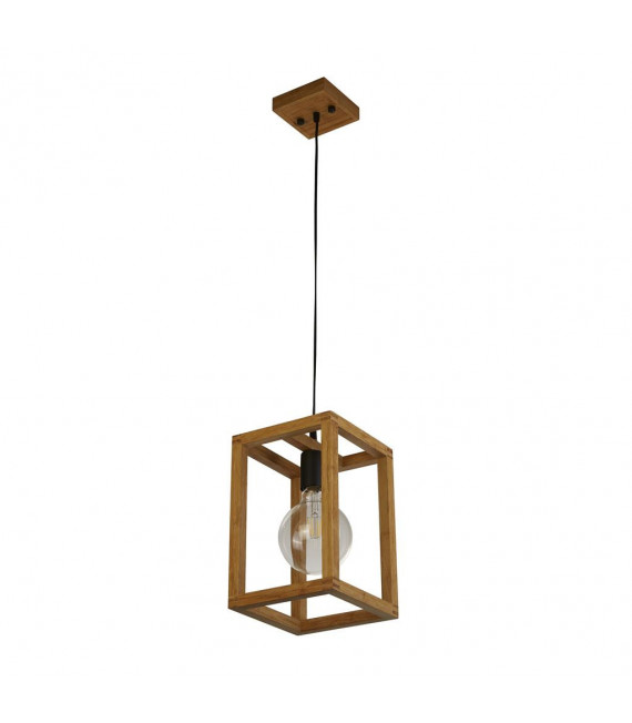 Suspension Square Plastique,bois tissé Noir,bois naturel 1 ampoule 30cm