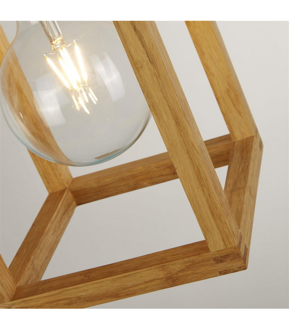 Lampada a sospensione quadrata Plastica, legno intrecciato Nero, legno naturale 1 lampadina 30cm