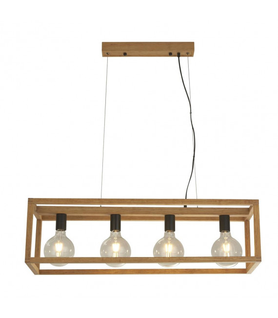 Square Bamboo Pendelleuchte Schwarz, Naturholz 4-flammig 25cm