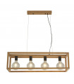 Suspension Square Bambou Noir,bois naturel 4 ampoules 25cm