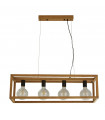 Suspension Square Bambou Noir,bois naturel 4 ampoules 25cm
