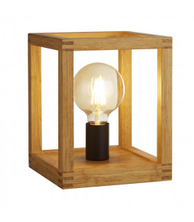 Table lamp Square 1 bulb Plastic, woven bamboo wood Black, natural wood
