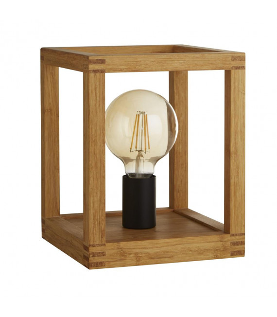 Table lamp Square 1 bulb Plastic, woven bamboo wood Black, natural wood