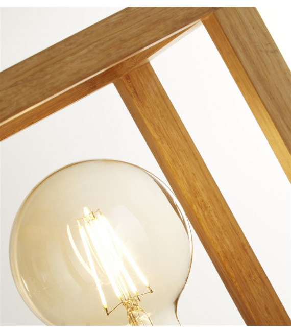 Lámpara de mesa Cuadrada 1 bombilla Plástico, madera de bambú tejida Negro, madera natural