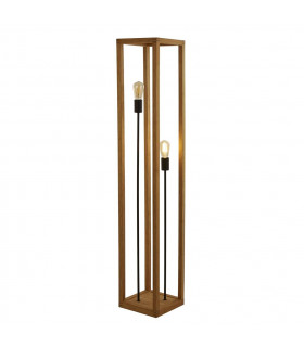 Lampadaire Square 2 ampoules Plastique,bois de bambou tissé Noir,bois naturel