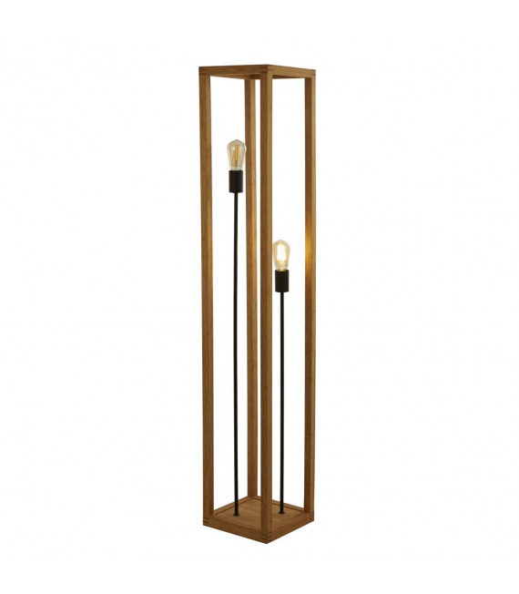 Lampada da terra Square 2 lampadine Plastica, legno di bambù intrecciato Nero, legno naturale