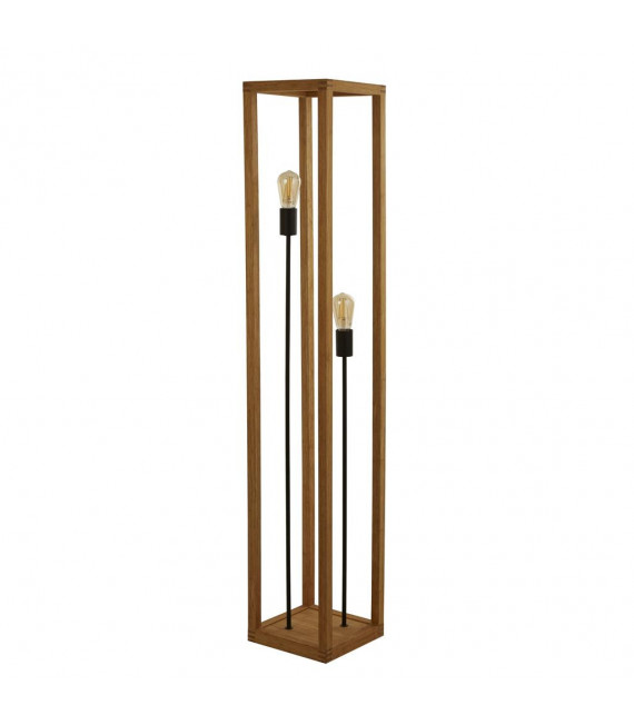 Floor lamp Square 2 bulbs Plastic, woven bamboo wood Black, natural wood