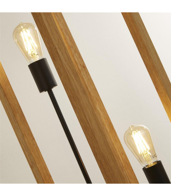 Lampadaire Square 2 ampoules Plastique,bois de bambou tissé Noir,bois naturel