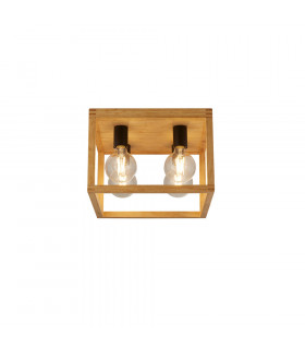 Plafón de bambú cuadrado de 4 luces Negro, madera natural