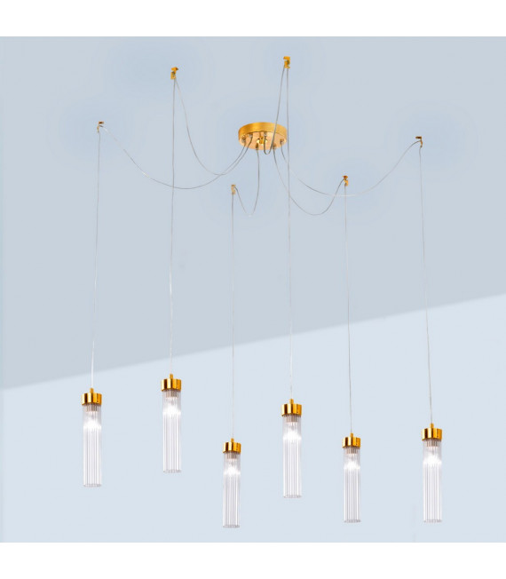 Raggio Pendelleuchte Blattgold 6 Glühbirnen 28cm
