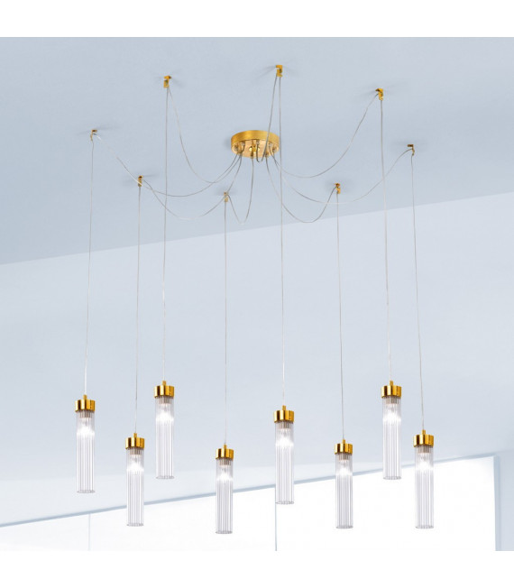 Lampada a sospensione Raggio Foglia oro 8 lampadine 28cm