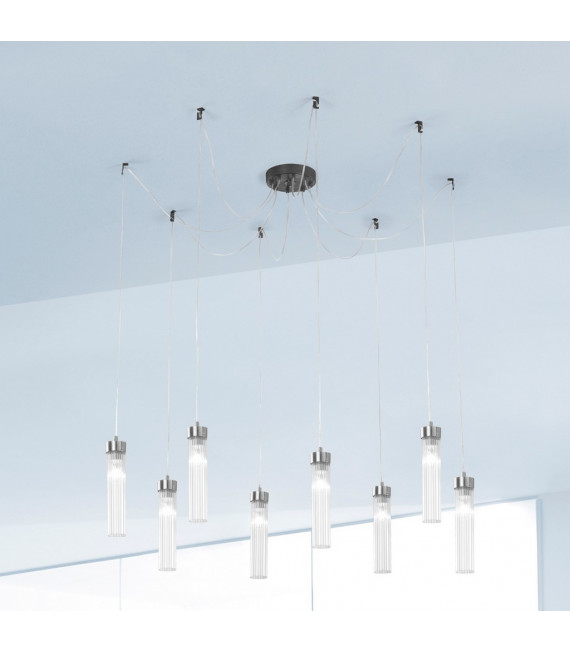 Suspension Raggio Brun brossé 8 ampoules 28cm