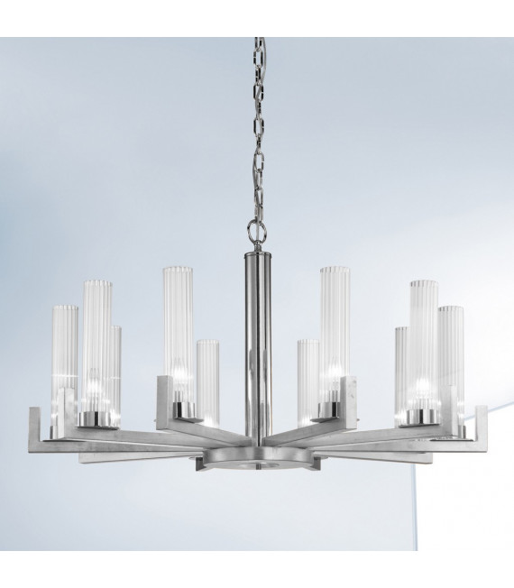 Suspension Raggio Feuille d'argent 10 ampoules 57,5cm