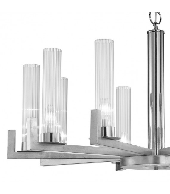 Lámpara colgante Raggio Pan de plata 10 bombillas 57,5cm