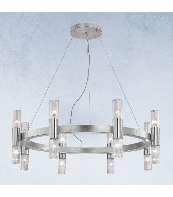 Aplique de pared Giro de 16 luces en hoja de plata