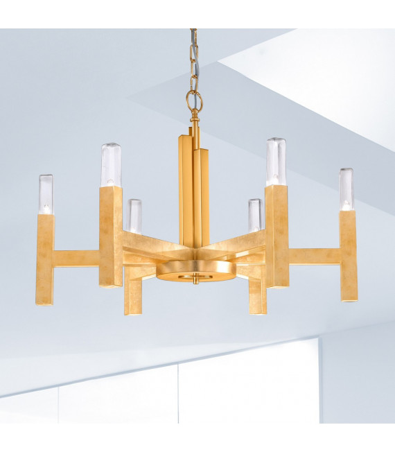 Suspension Spigolo Feuille d'or 6 ampoules 61,4cm