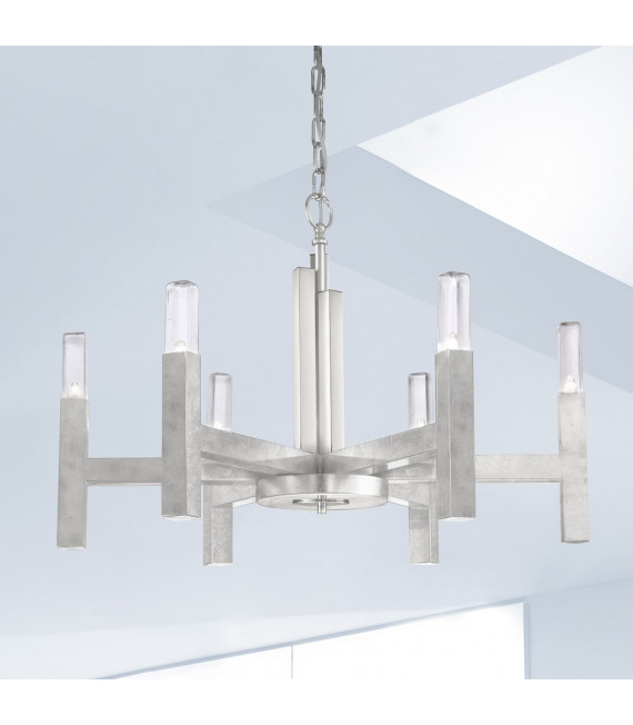 Lámpara colgante Spigolo Hoja de plata 6 bombillas 61,4cm