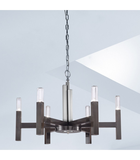 Spigolo sospensione Marrone spazzolato 6 lampadine 61,4cm