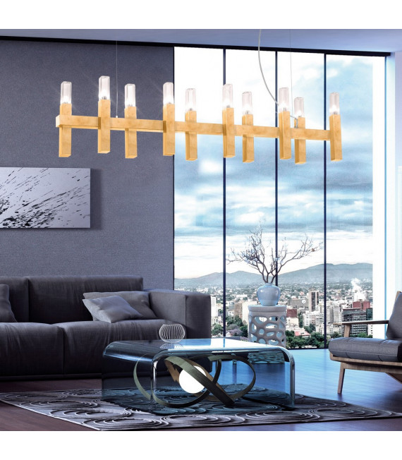 Lampada a sospensione Spigolo Foglia oro 10 lampadine 34cm
