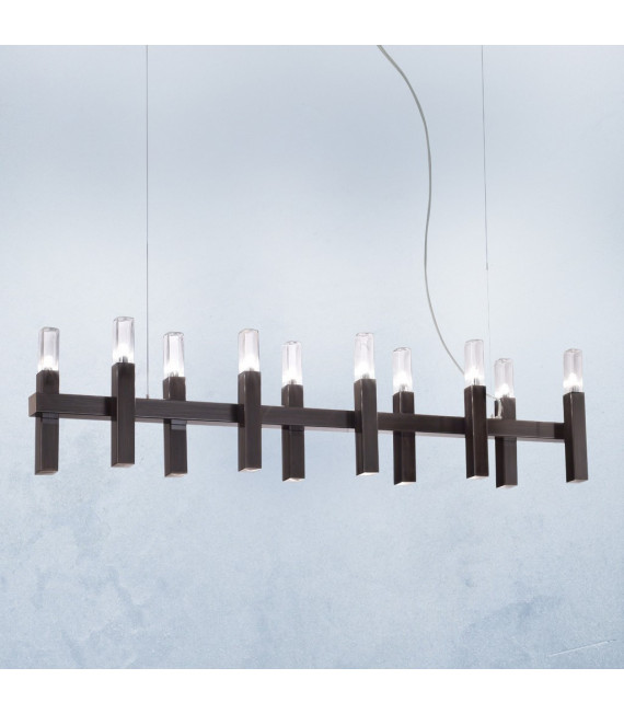Spigolo sospensione Marrone spazzolato 10 lampadine 34cm