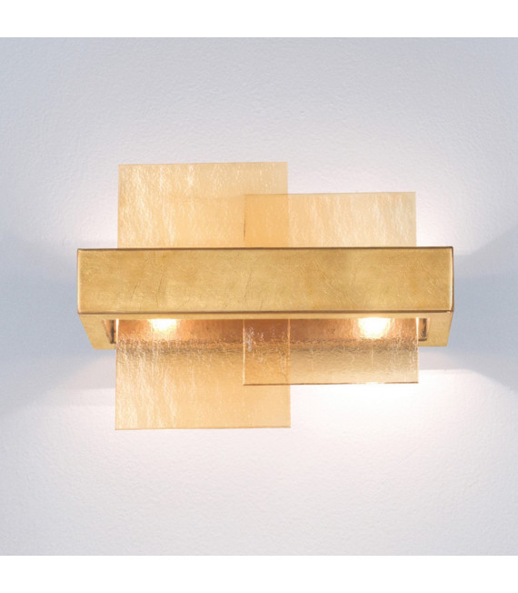 Applique Rettangolo Foglia oro 2 lampadine 24cm