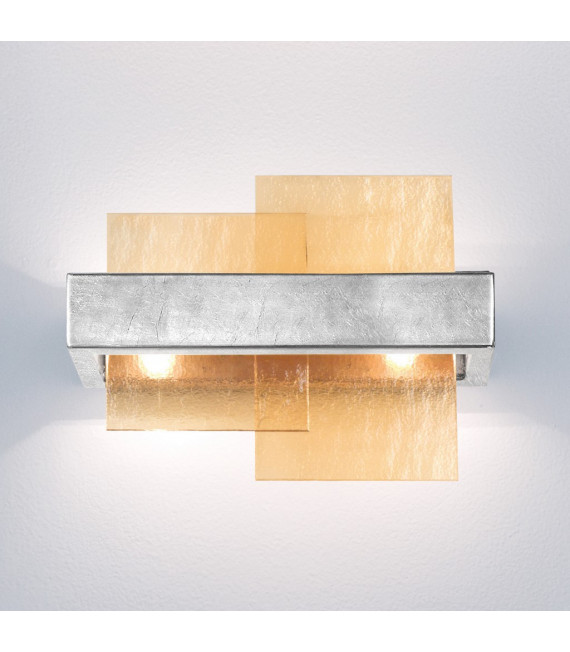 Applique Rettangolo Foglia argento 2 lampadine 24cm