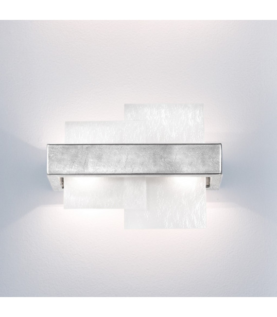 Aplique Rettangolo Hoja Plata 2 bombillas 24cm