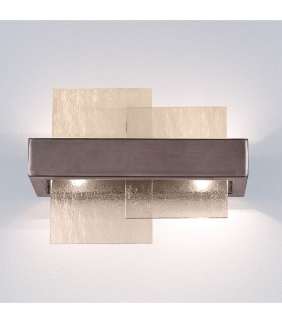 Applique Rettangolo Marrone spazzolato 2 lampadine 24cm