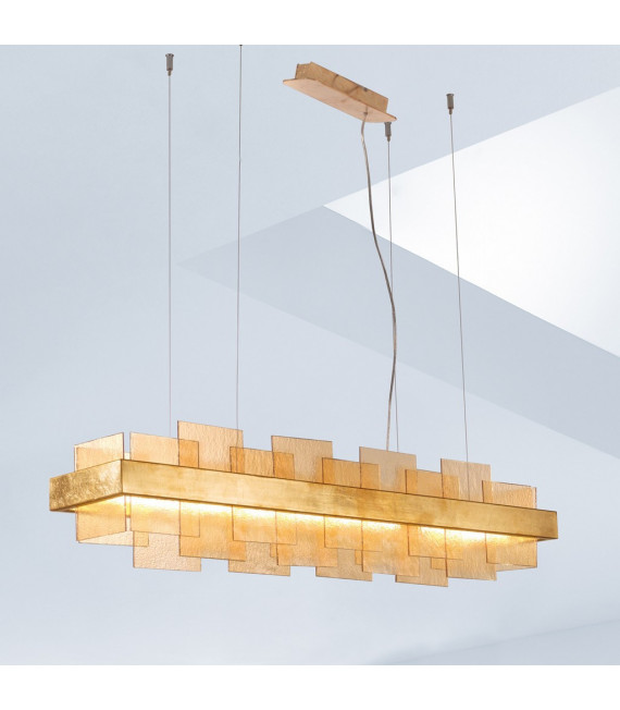 Lampada a sospensione Rettangolo 1 lampadina Foglia oro