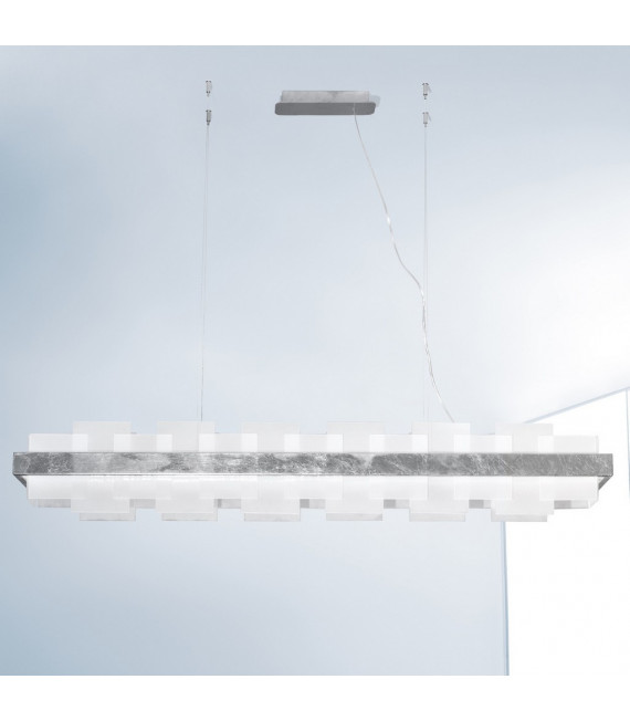 Lampada a sospensione Rettangolo 1 lampadina Foglia argento