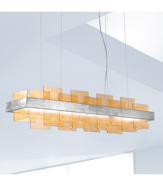 Lampada a sospensione Rettangolo 1 lampadina Foglia argento