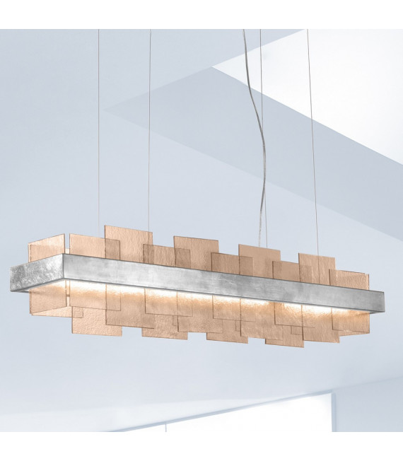 Suspension Rettangolo 1 ampoule Feuille d'argent