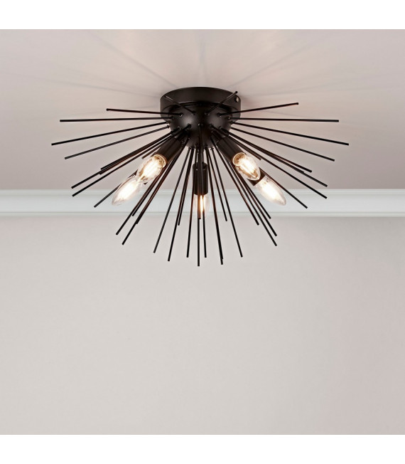 Plafonnier Sputnik Acier doux Noir mat 5 ampoules 30cm