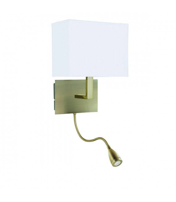 Lámpara con pantalla Pared Pantalla de tela Latón envejecido 1 bombilla 25cm