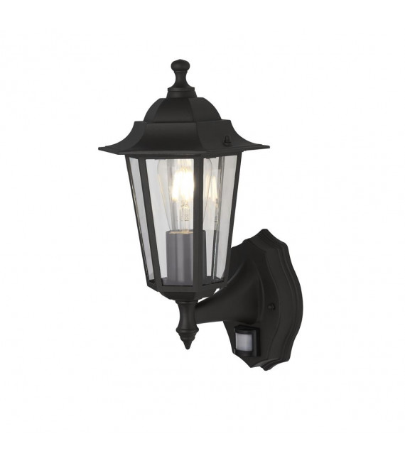 Sensor garden light Alex Glass, molded matt black, transparent 1 bulb 37cm