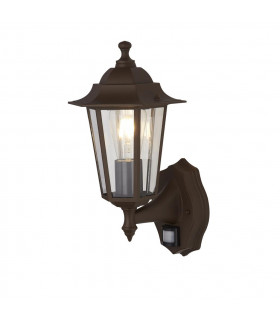 Luz de jardín con sensor Alex Glass, transparente moldeado, marrón óxido 1 bombilla 37cm