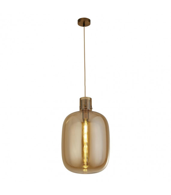 Barril colgante Vidrio, acero dulce Latón satinado, vidrio ámbar 1 bombilla 48,5 cm