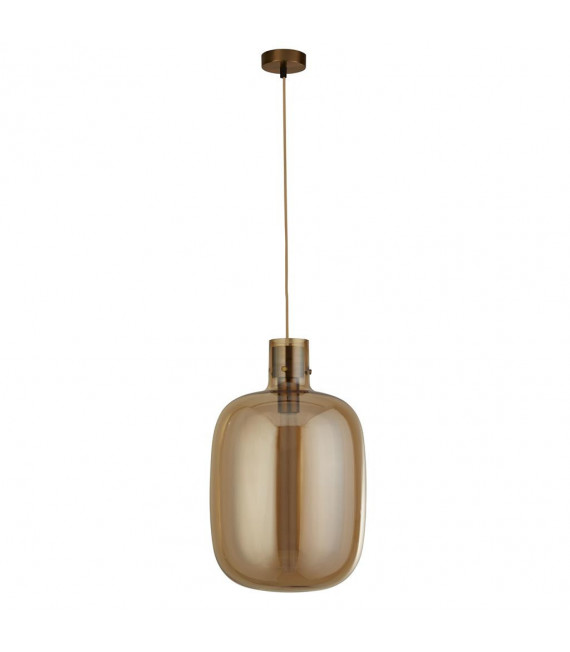 Ciondolo a botte Vetro, acciaio dolce Ottone satinato, vetro ambrato 1 lampadina 48,5 cm