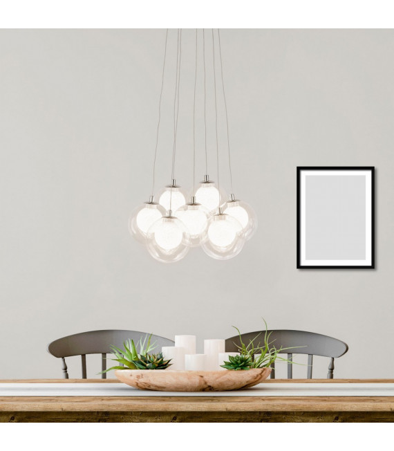 Suspension Cluster Acier doux Chrome 7 ampoules 120cm