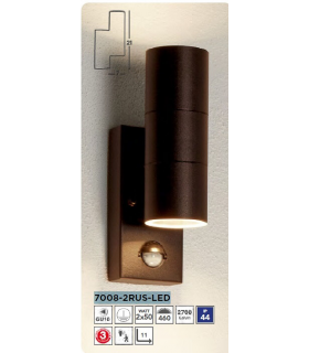 Lampada da giardino con sensore Metro Vetro, acciaio inossidabile Marrone ruggine 2 lampadine 21,5 cm