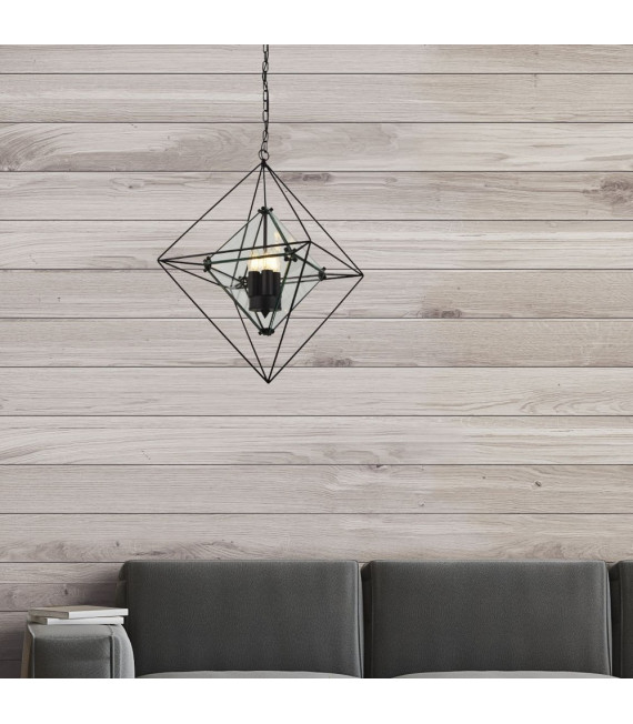 Ciondolo diamante Acciaio dolce Nero 3 lampadine 58cm