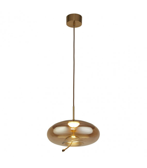 Sospensione Lisbon Vetro, acciaio dolce Ottone satinato, vetro ambrato 1 lampadina 30cm