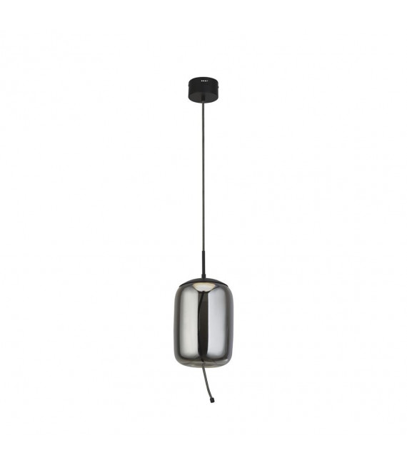 Lisbon Glass Pendelleuchte, schwarzer Baustahl, Rauchglas 1 Glühbirne 43cm