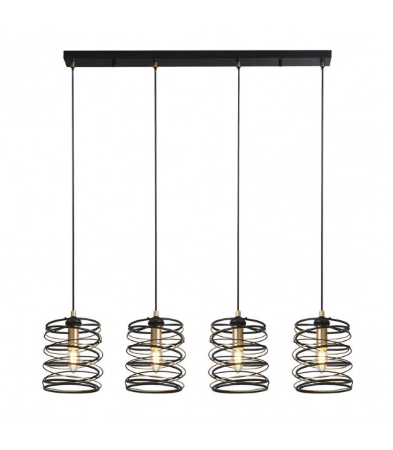 Colgante resorte Acero dulce Oro negro 4 bombillas 22cm