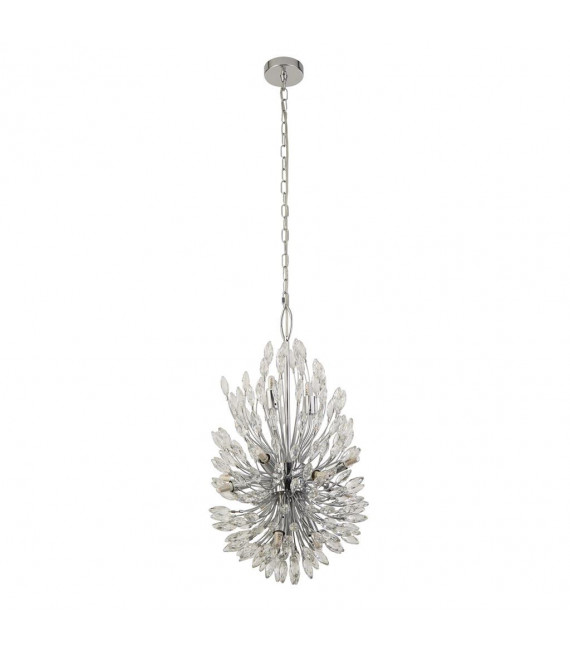 Lámpara colgante de pavo real, acero dulce cromado, transparente, 14 bombillas, 64 cm