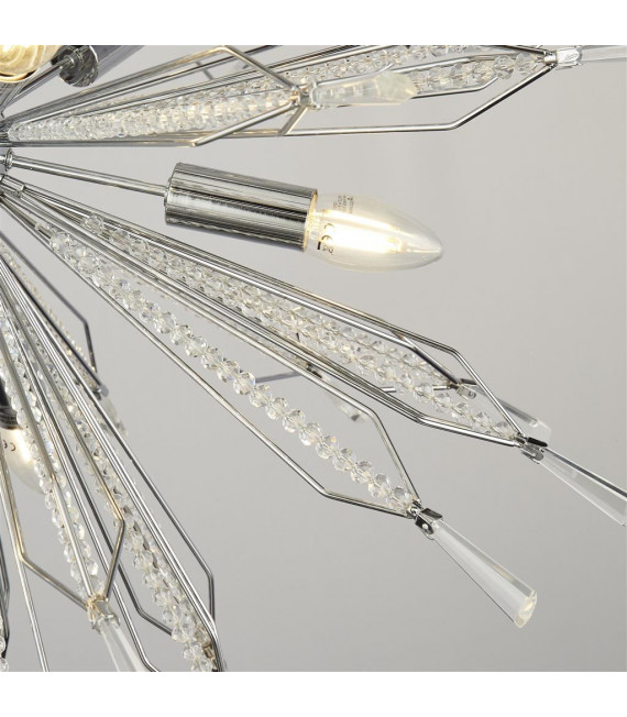 Colgante Starburst Acrílico, acero dulce cromado, transparente 10 bombillas 74cm