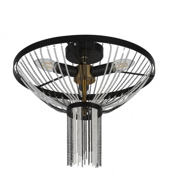 Plafonnier Design Baguette Acrylique,acier doux Noir,laiton,Transparent 3 ampoules 27cm