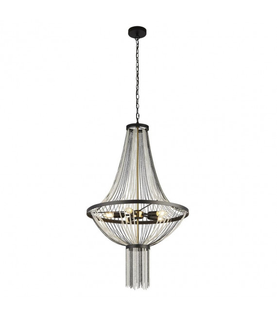 Suspension Baguette Acrylique,acier doux Noir,laiton,Transparent 5 ampoules 102cm